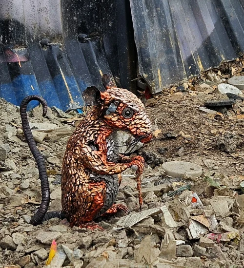 Scrap metal rat sculpture made by rawsculptor